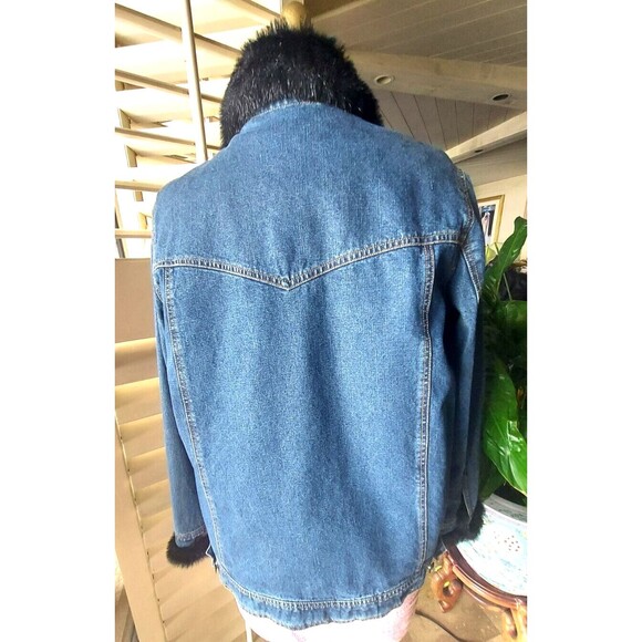 Dennis Basso Denim Jacket With Black Faux Fur Removable Vest Lining Blue Size M - Picture 4 of 8